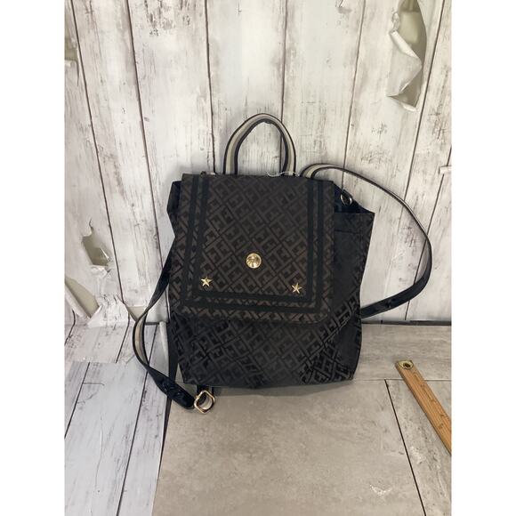 Tommy Hilfiger Handbags - Tommy Hilfiger Monogram Nylon Backpack Black/Gold Vintage For Women
